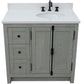 37 in. Single Vanity in Gray Ash Finish with White Quartz Top and Oval Sink - Right Doors/Right Sink, Plantation Collection