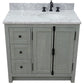 37 in. Single Vanity in Gray Ash Finish with White Carrara Top and Oval Sink - Right Doors/Right Sink, Plantation Collection