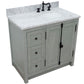 37 in. Single Vanity in Gray Ash Finish with White Carrara Top and Oval Sink - Right Doors/Right Sink, Plantation Collection