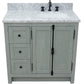 37 in. Single Vanity in Gray Ash Finish with White Carrara Top and Rectangle Sink - Right Doors/Right Sink, Plantation Collection