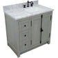 37 in. Single Vanity in Gray Ash Finish with White Carrara Top and Rectangle Sink - Right Doors/Right Sink, Plantation Collection