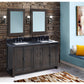 55 in. Double Vanity in Brown Ash Finish with Black Galaxy Top and Rectangle Sink, Plantation Collection