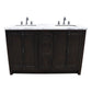 55 in. Double Vanity in Brown Ash Finish with White Carrara Top and Rectangle Sink, Plantation Collection