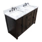 55 in. Double Vanity in Brown Ash Finish with White Carrara Top and Rectangle Sink, Plantation Collection