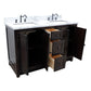 55 in. Double Vanity in Brown Ash Finish with White Carrara Top and Rectangle Sink, Plantation Collection