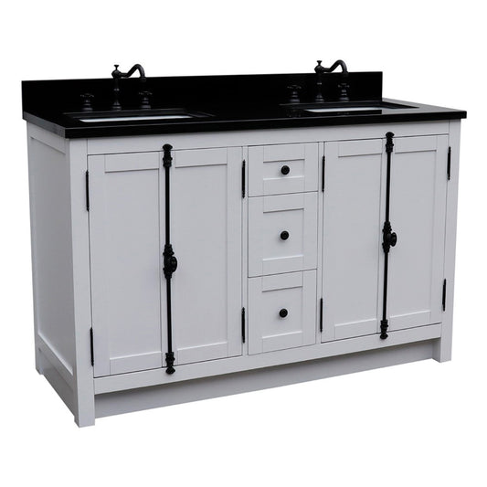 55 in. Double Vanity in Glacier Ash Finish with Black Galaxy Granite Top and Rectangle Sink, Plantation Collection