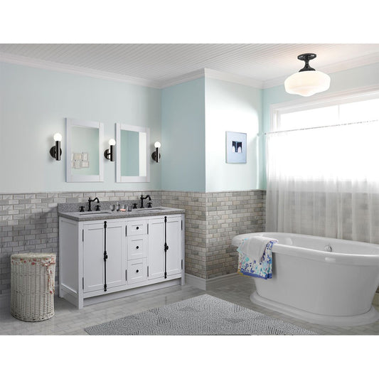 55 in. Double Vanity in Glacier Ash Finish with Gray Granite Top and Rectangle Sink, Plantation Collection