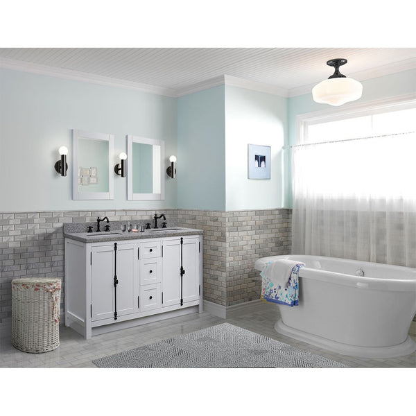 55 in. Double Vanity in Glacier Ash Finish with Gray Granite Top and Rectangle Sink, Plantation Collection