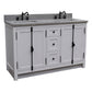 55 in. Double Vanity in Glacier Ash Finish with Gray Granite Top and Rectangle Sink, Plantation Collection