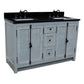 55 in. Double Vanity in Gray Ash Finish with Black Galaxy Granite Top and Rectangle Sink, Plantation Collection