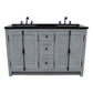 55 in. Double Vanity in Gray Ash Finish with Black Galaxy Granite Top and Rectangle Sink, Plantation Collection