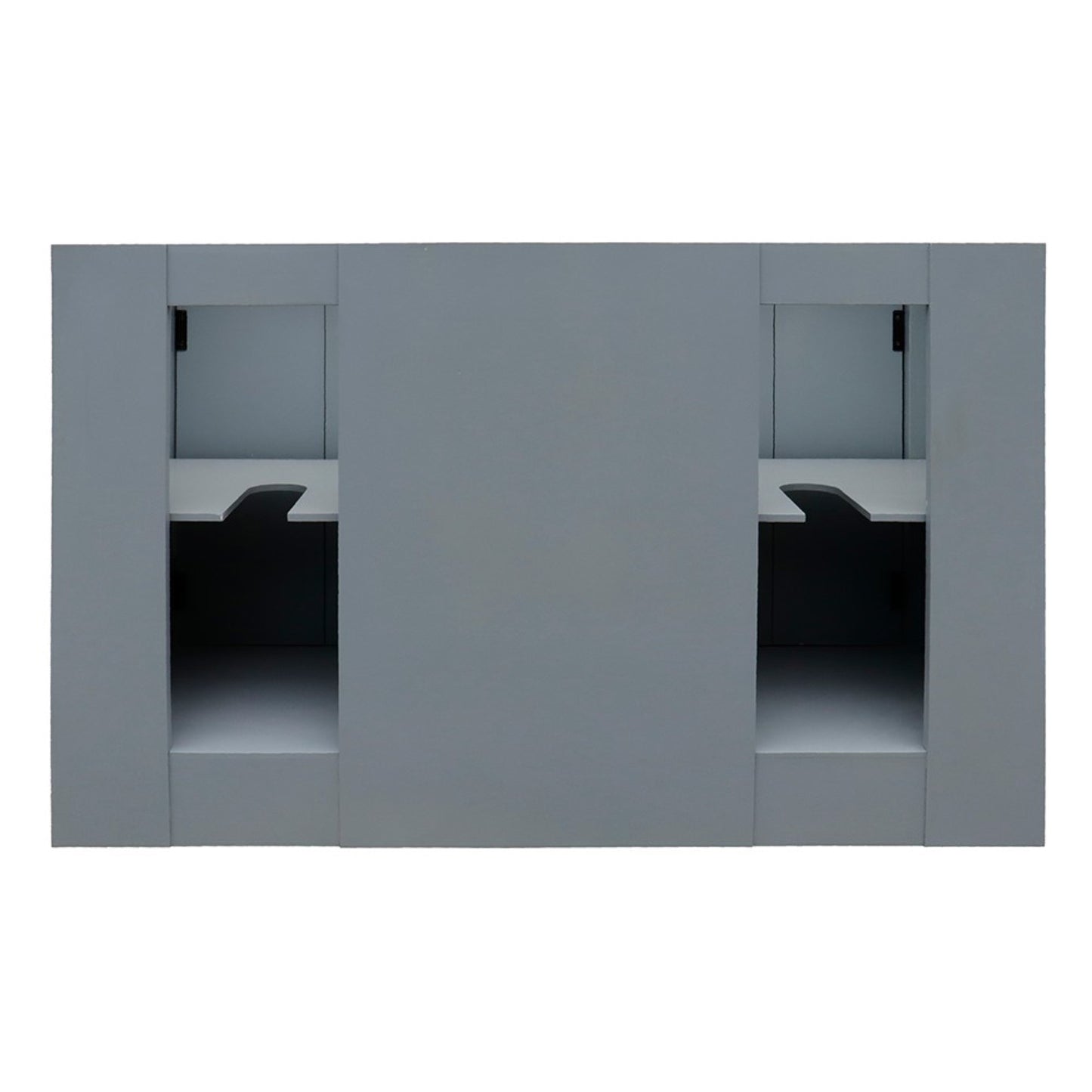 55 in. Double Vanity in Gray Ash Finish with Black Galaxy Granite Top and Rectangle Sink, Plantation Collection