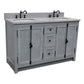 55 in. Double Vanity in Gray Ash Finish with Gray Granite Top and Rectangle Sink, Plantation Collection