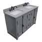 55 in. Double Vanity in Gray Ash Finish with Gray Granite Top and Rectangle Sink, Plantation Collection