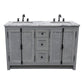 55 in. Double Vanity in Gray Ash Finish with White Carrara Marble Top and Rectangle Sink, Plantation Collection