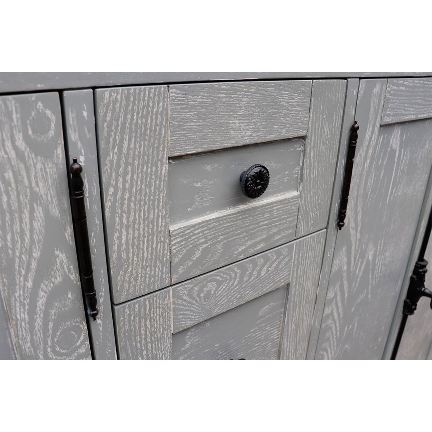 55 in. Double Vanity in Gray Ash Finish with White Carrara Marble Top and Rectangle Sink, Plantation Collection