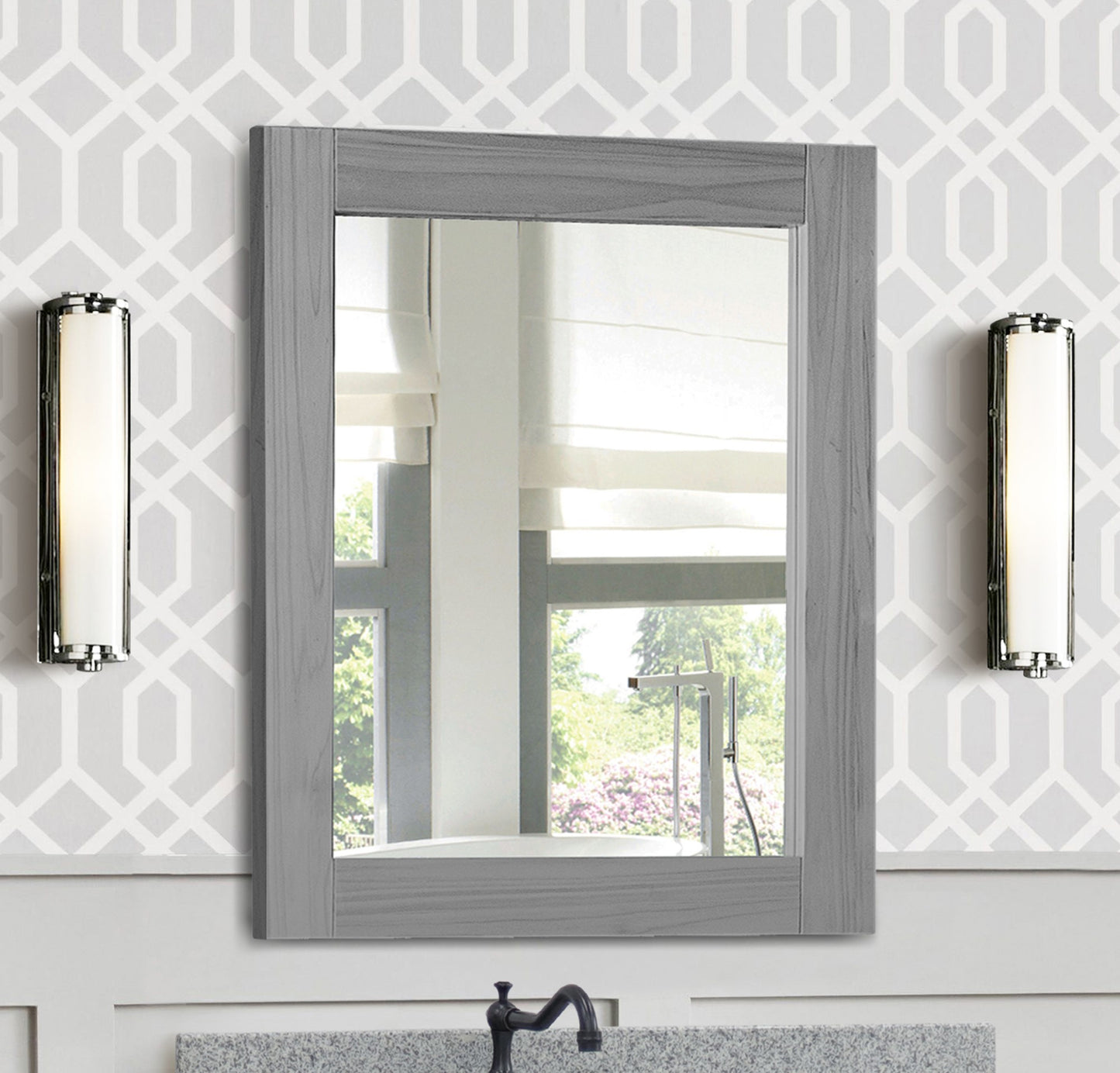 24 in. Wood Frame Mirror in Gray Ash Finish