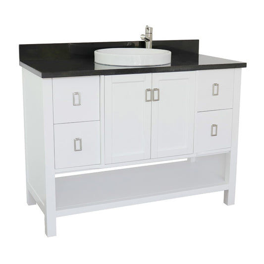 49 in. Single Vanity in White Finish with Black Galaxy Top and Round Sink, Monterey Collection