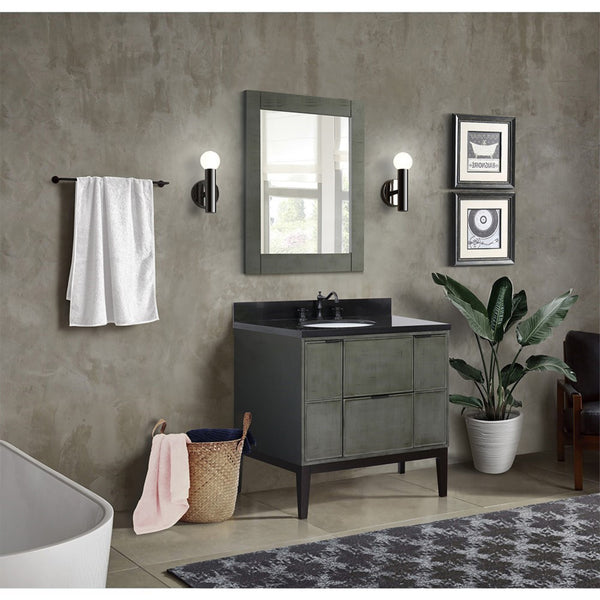 37 in. Single Vanity in Linen Gray Finish with Black Galaxy Top and Oval Sink, Paris Collection