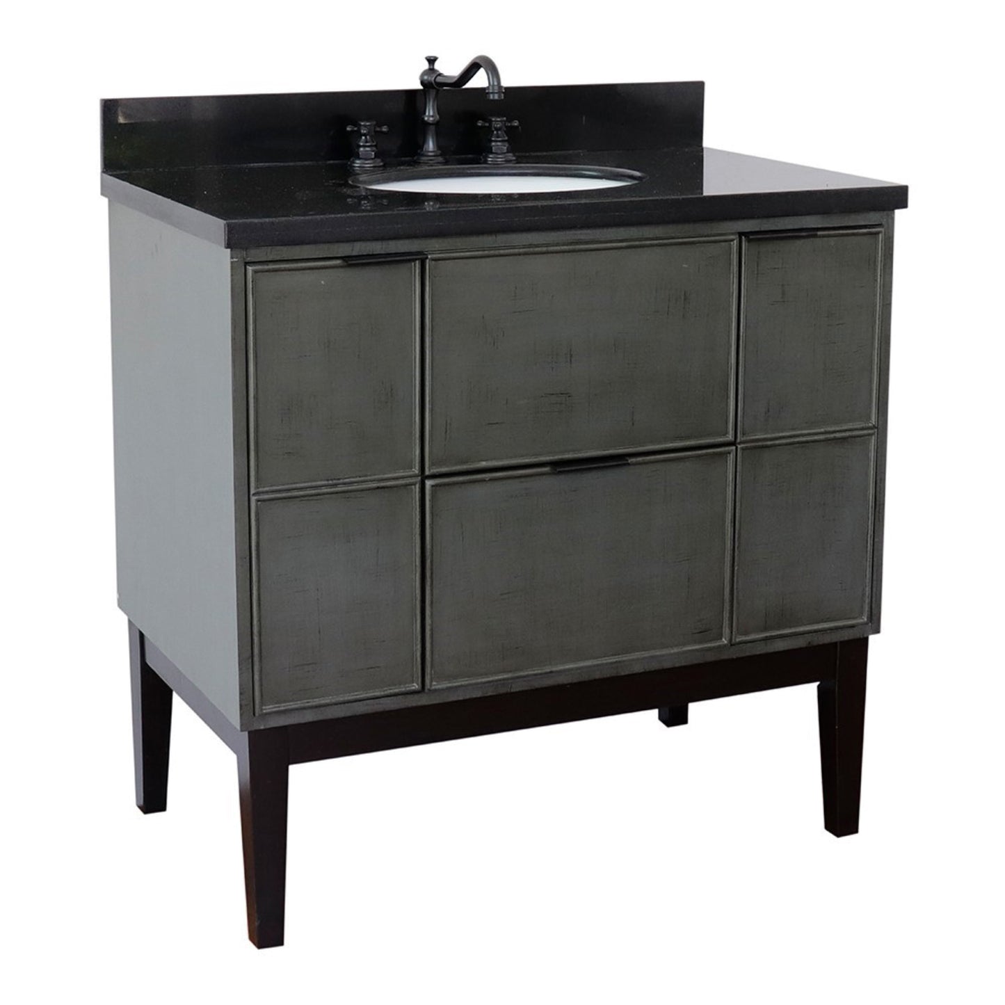 37 in. Single Vanity in Linen Gray Finish with Black Galaxy Top and Oval Sink, Paris Collection