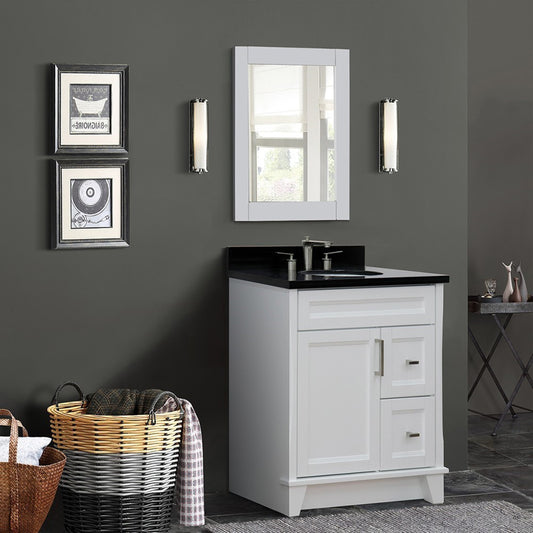 31 in. Single Sink Vanity in White Finish with Black Galaxy Granite with Oval Sink