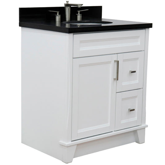 31 in. Single Sink Vanity in White Finish with Black Galaxy Granite with Oval Sink