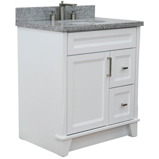 31 in. Single Sink Vanity in White Finish with Gray Granite with Oval Sink