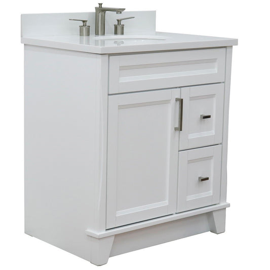 31 in. Single Sink Vanity in White Finish with White Quartz with Oval Sink