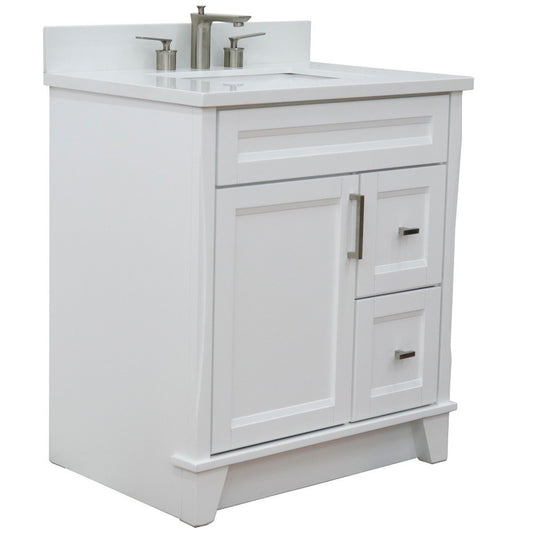 31 in. Single Sink Vanity in White Finish with White Quartz with Rectangle Sink