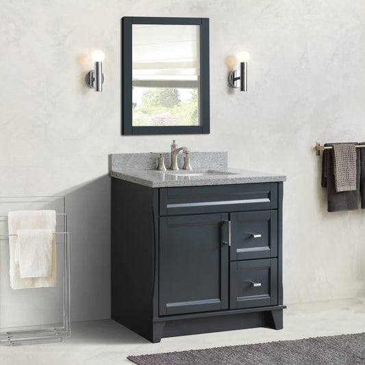 37 in. Single Vanity in Dark Gray Finish with Gray Granite and Rectangle Sink- Left Door/Center Sink