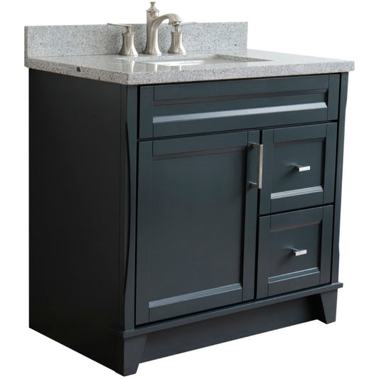 37 in. Single Vanity in Dark Gray Finish with Gray Granite and Rectangle Sink- Left Door/Center Sink