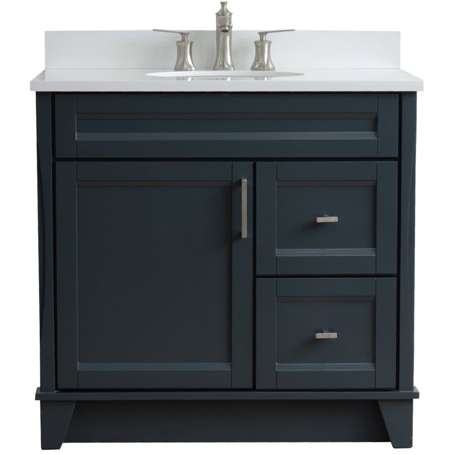 37 in. Single Vanity in Dark Gray Finish with White Quartz and Oval Sink- Left Door/Center Sink