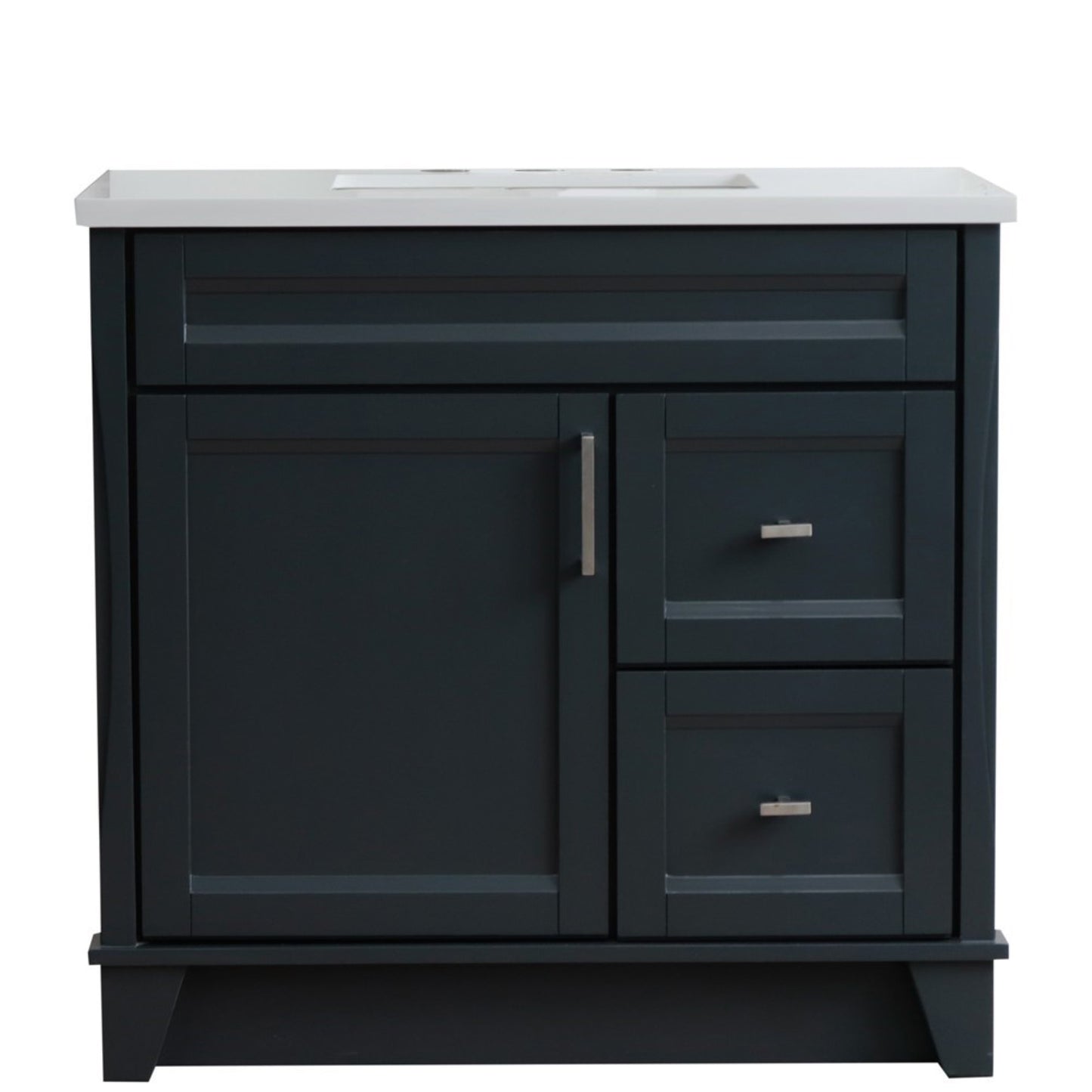 37 in. Single Vanity in Dark Gray Finish with White Quartz and Rectangle Sink- Left Door/Center Sink