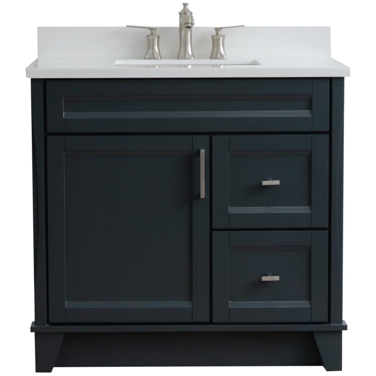 37 in. Single Vanity in Dark Gray Finish with White Quartz and Rectangle Sink- Left Door/Center Sink