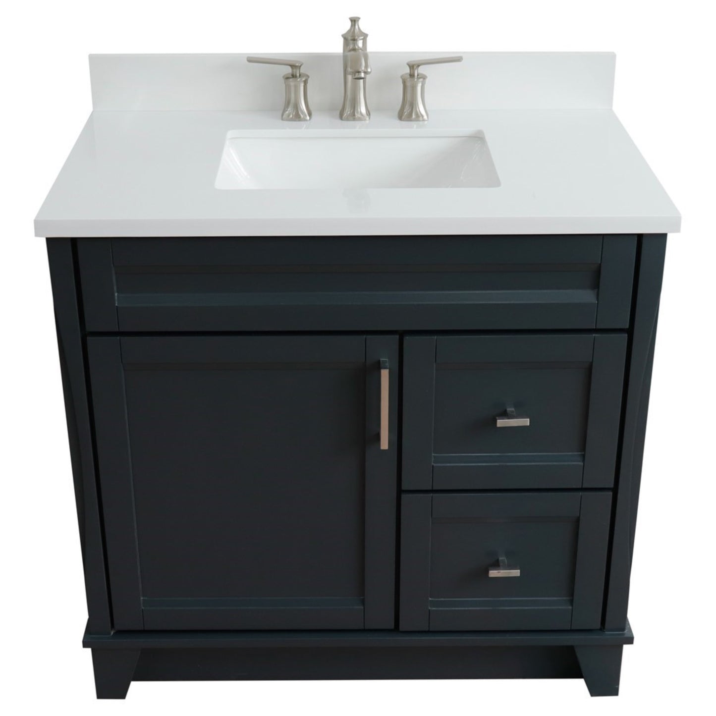 37 in. Single Vanity in Dark Gray Finish with White Quartz and Rectangle Sink- Left Door/Center Sink