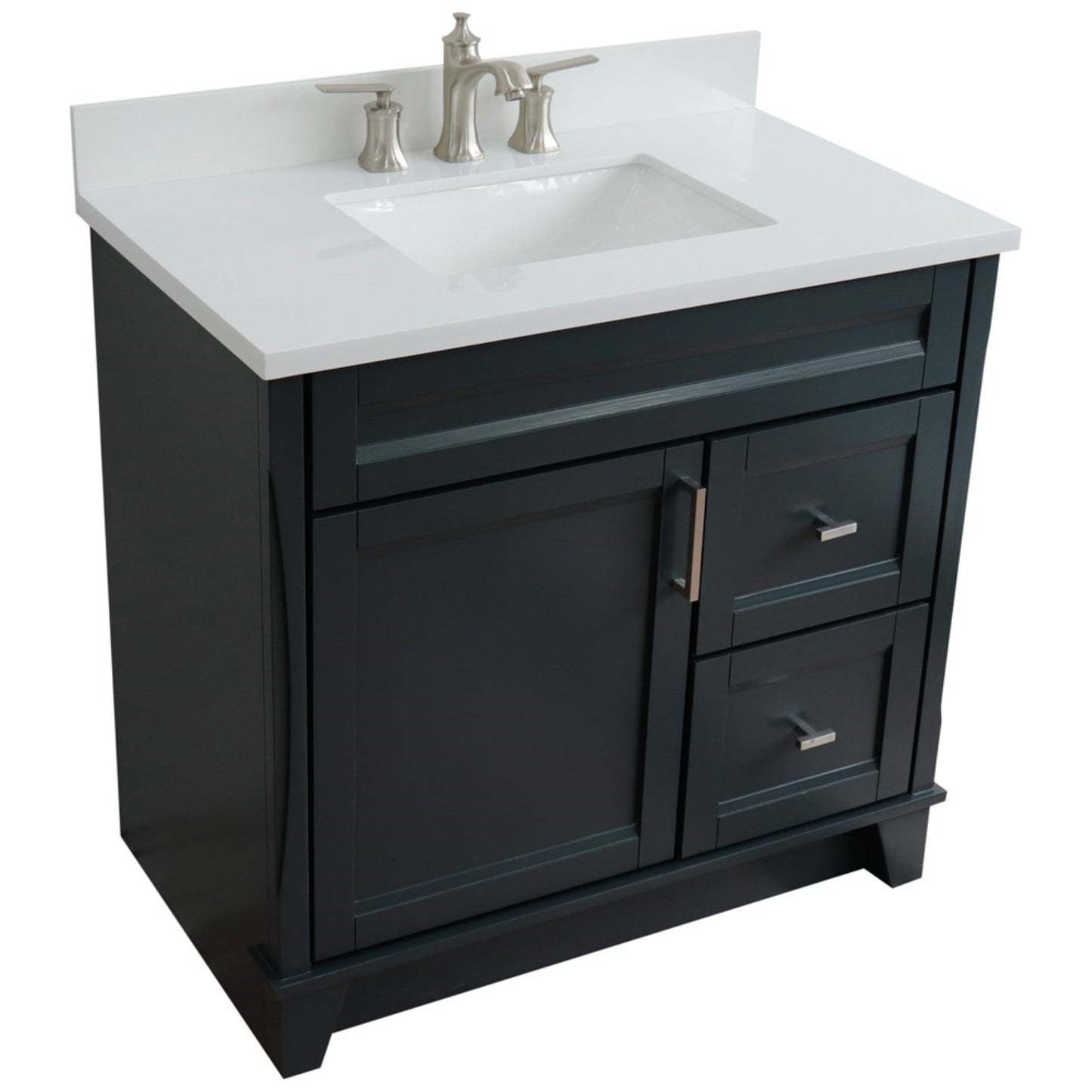 37 in. Single Vanity in Dark Gray Finish with White Quartz and Rectangle Sink- Left Door/Center Sink