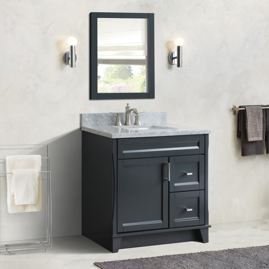 Terni 37 in. Single Vanity in Dark Gray Finish with White Carrara and Rectangle Sink- Left Door/Center Sink