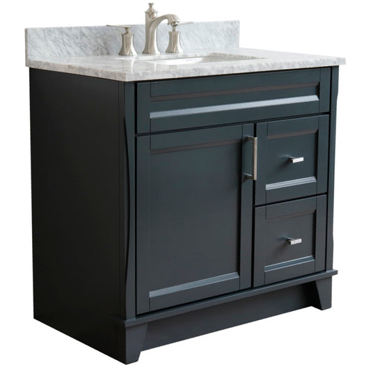 Terni 37 in. Single Vanity in Dark Gray Finish with White Carrara and Rectangle Sink- Left Door/Center Sink