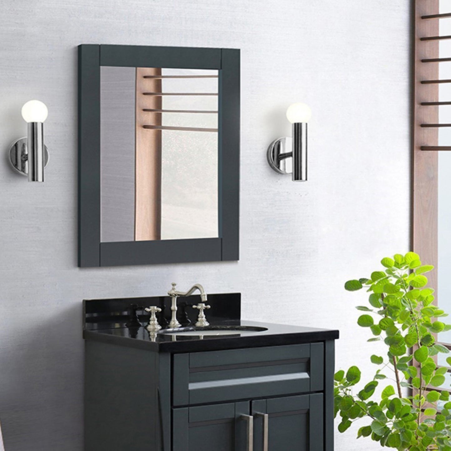 28 in. Wood Frame Mirror in Dark Gray