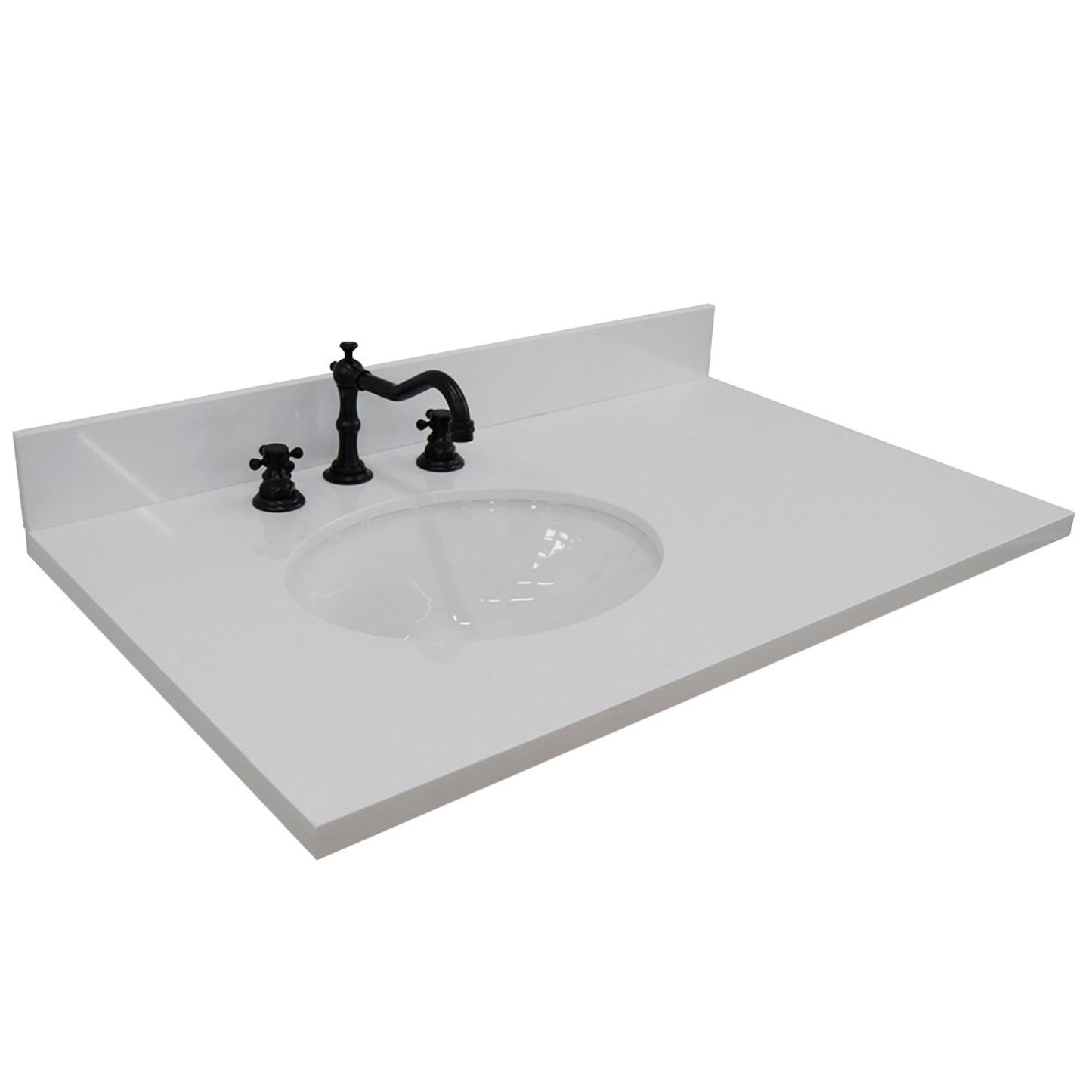 37 in. White Quartz Counter Top and Single Oval Left Sink