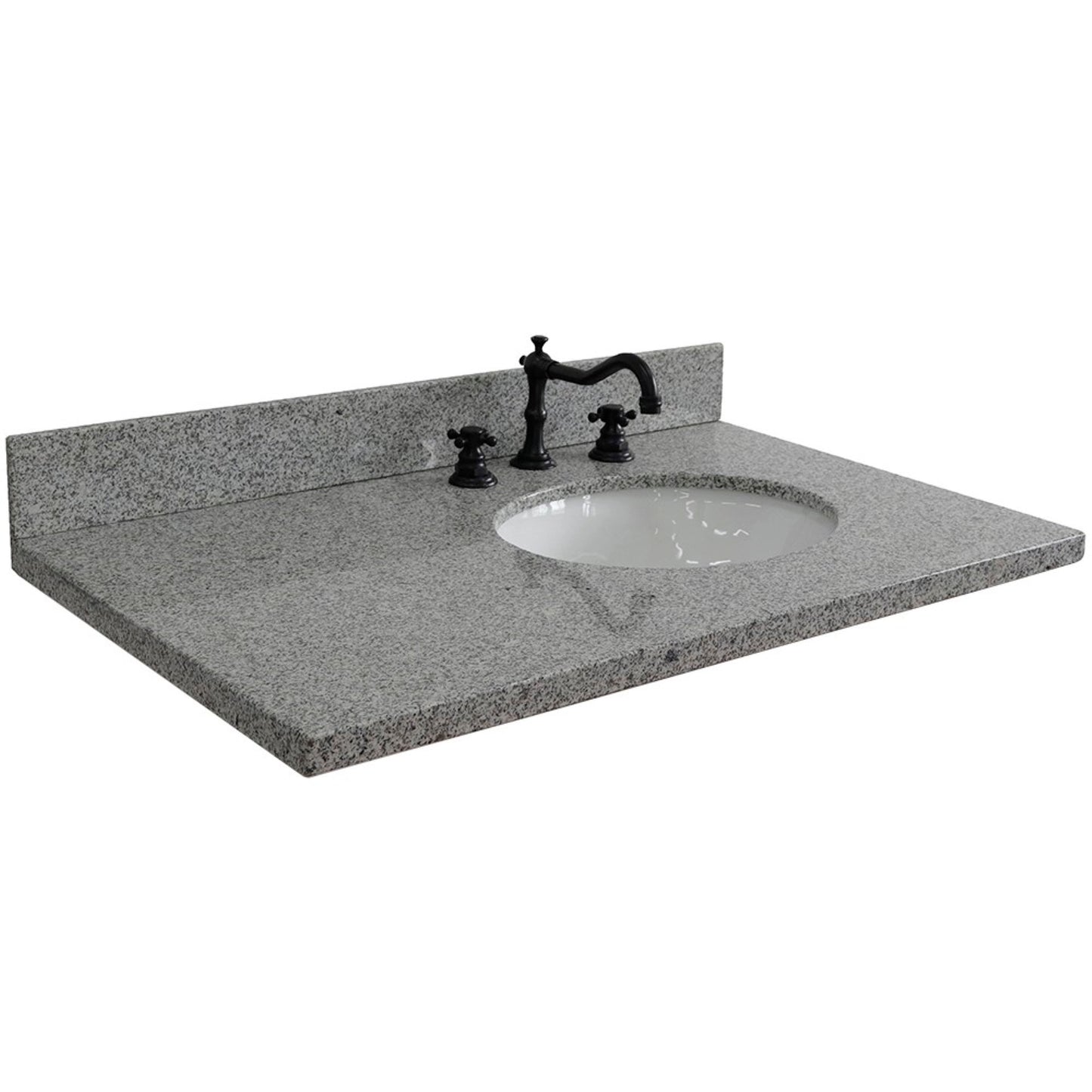 37 in. Gray Granite Counter Top and Single Oval Right Sink