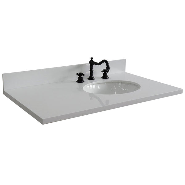 37 in. White Quartz Counter Top and Single Oval Right Sink