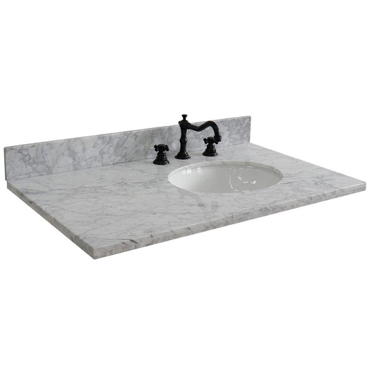 37 in. White Carrara Counter Top and Single Oval Right Sink