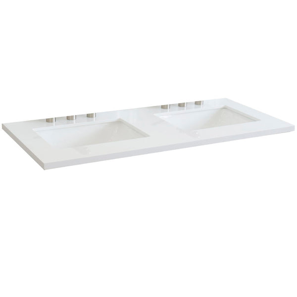 49 in. White Engineered Stone Top and Double Rectangle Sink