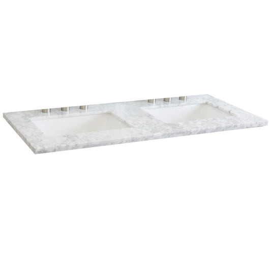 49 in. White Carrara Counter Top and Double Rectangle Sink