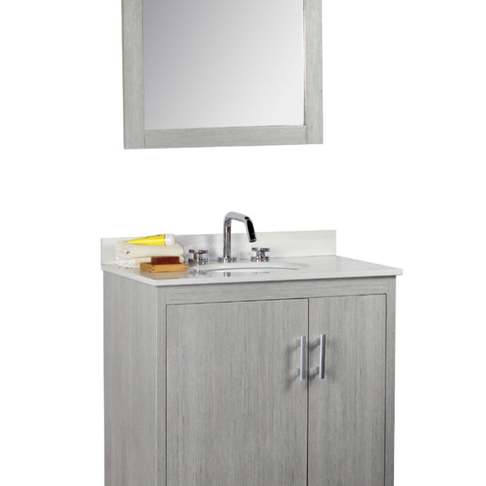 31 in. Single Vanity in Gray Pine Finish with White Quartz and Oval Sink