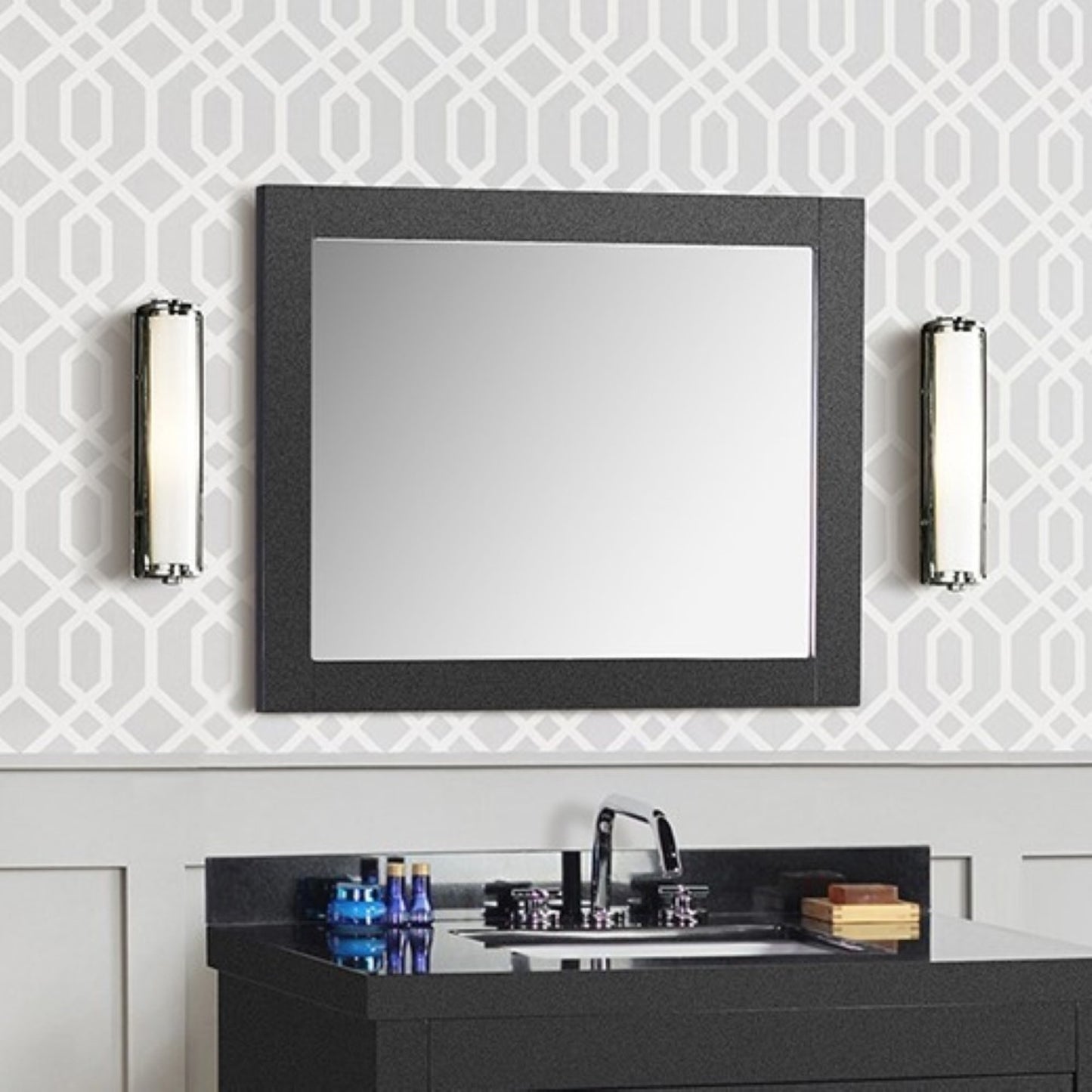 30 in. Rectangle Wood Frame Mirror in Matte Black Finish