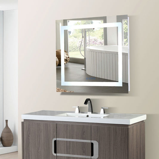30 in. Rectangular LED Bordered Illuminated Mirror with Bluetooth Speakers with Straight Edges
