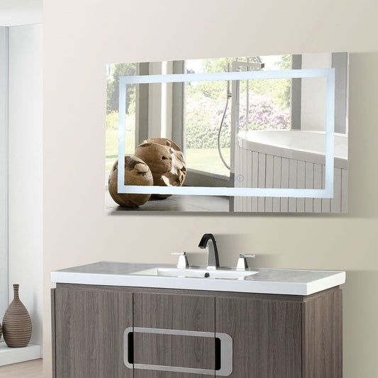 48 in. Rectangular LED Bordered Illuminated Mirror with Bluetooth Speakers with Straight Edges