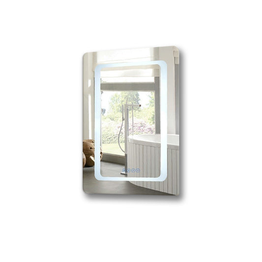 24 in. Rectangular LED Bordered Illuminated Mirror with Bluetooth Speakers with Rounded Edges
